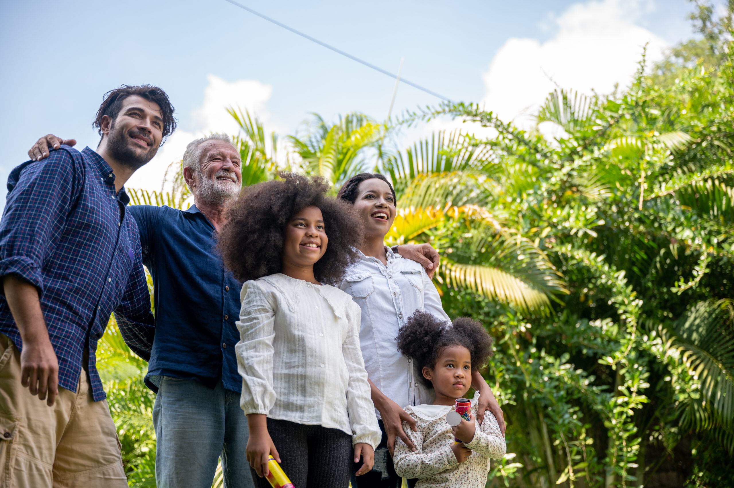 Big family with many generation meeting at home. Grandmother Grandfather Father Mother and Children having relax